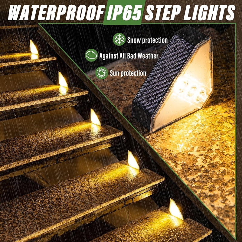 JSOT Solar Step Stair Lights Outdoor Yard Decor 10 Pack, IP65 Waterproof Deck Lighting for Outside Solar Powered, Solar Garden Light Decor for Fence, Backyard, Front Porch Step, Balcony, Wall, Patio - Image 4